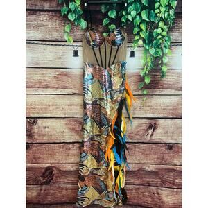 Sequin Feather Mesh Maxi Dress Mardi Gras Mermaid NYE Sexy Party Festival Vegas